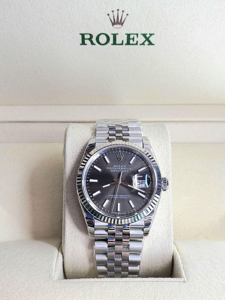 Rolex Oyster Perpetual Datejust (Grey Dial, Jubilee Bracelet, Fluted Bezel)