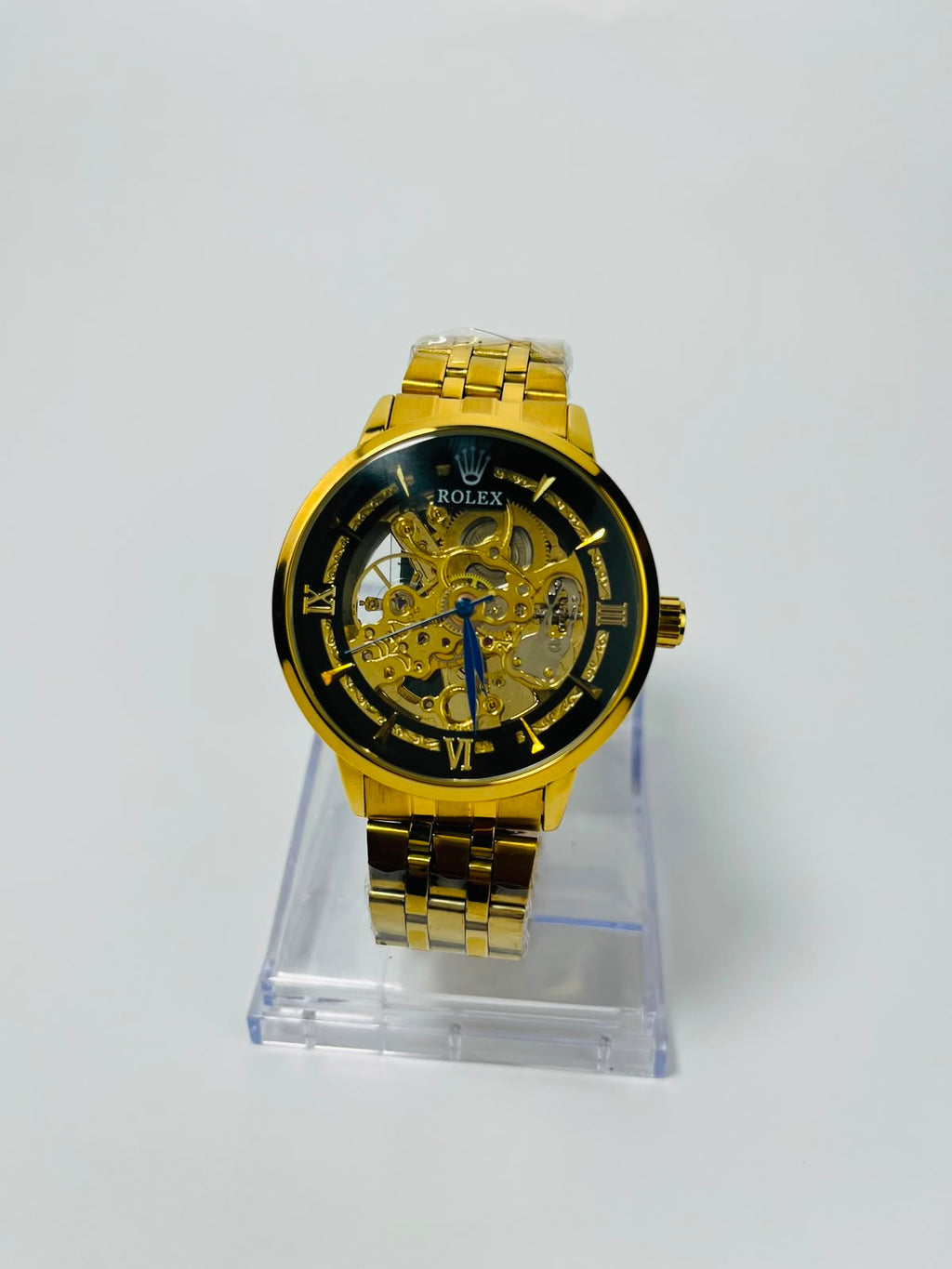 Rolex-Inspired Gold Skeleton Automatic Wrist Watch