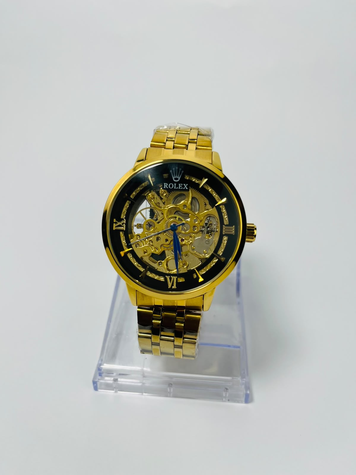 Rolex-Inspired Gold Skeleton Automatic Wrist Watch