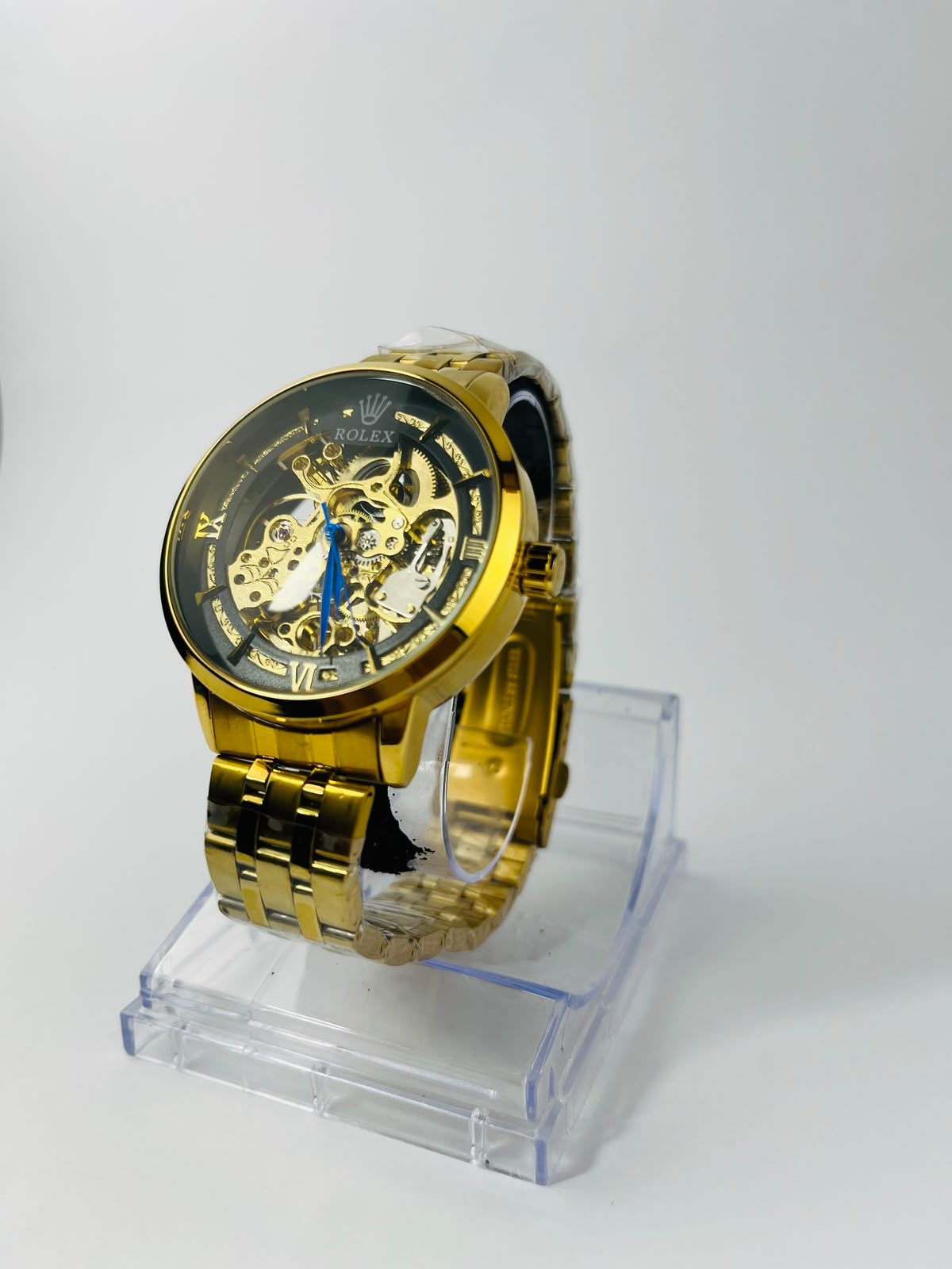 Rolex-Inspired Gold Skeleton Automatic Wrist Watch