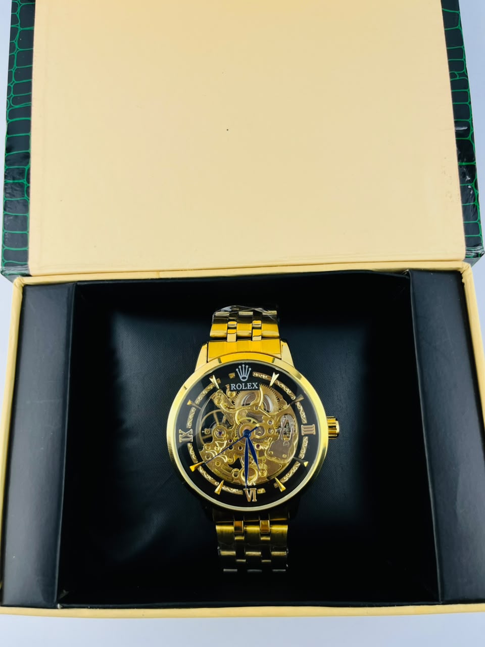 Rolex-Inspired Gold Skeleton Automatic Wrist Watch