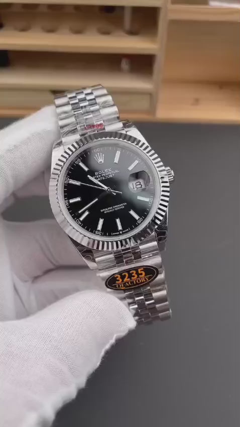 Rolex Oyster Perpetual Datejust 41 – Black Dial, Fluted Bezel, Jubilee Bracelet